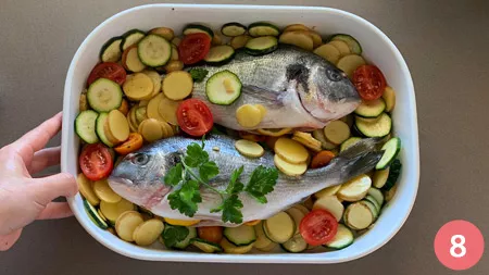 Orata con patate, zucchine e pomodorini - p8