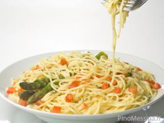 Spaghetti con pancetta e asparagi